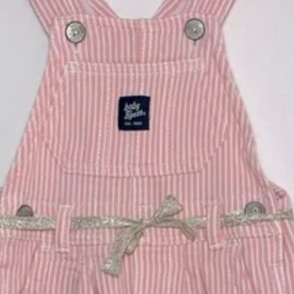 Baby B'gosh Pink and White stripe knit overalls size 24 m - Picture 3 of 10